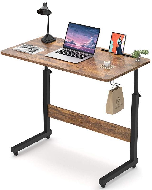 Photo 1 of Armocity Height Adjustable Desk, 32" Manual Standing Desk Small Mobile Rolling Computer Desk with Wheels and Hook, Portable Laptop Table for Home Office Living Room Bedroom, Rustic
