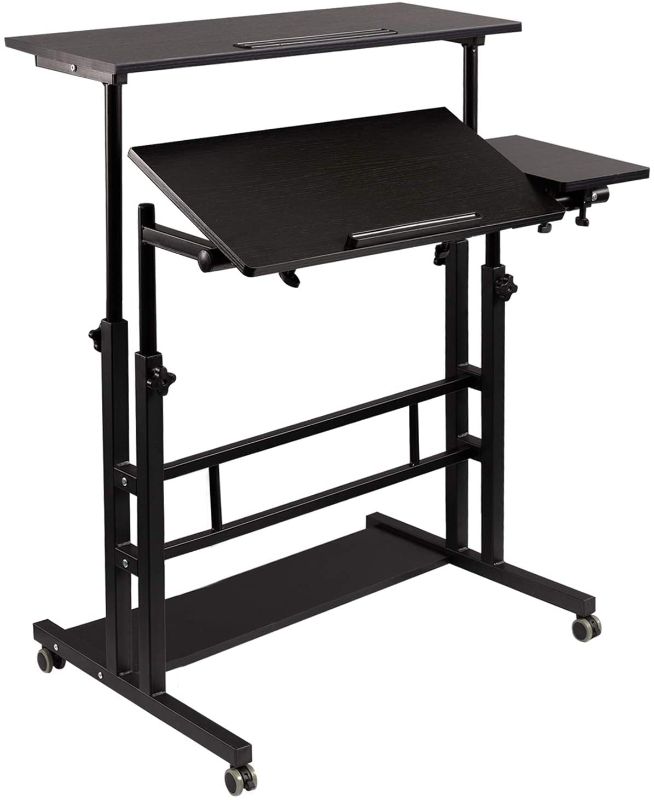 Photo 1 of Hadulcet Mobile Standing Desk, Rolling Table Adjustable Computer Desk, Stand Up Laptop Desk Mobile Workstation for Home Office Classroom with Wheels, 31.49 x 23.6 in Black …
