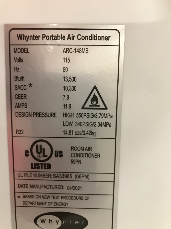 Photo 4 of Whynter ARC-148MS 14,000 BTU Portable Air Conditioner, Dehumidifier, Fan with Activated Carbon SilverShield Filter for Rooms up to 450 sq ft, Multi
