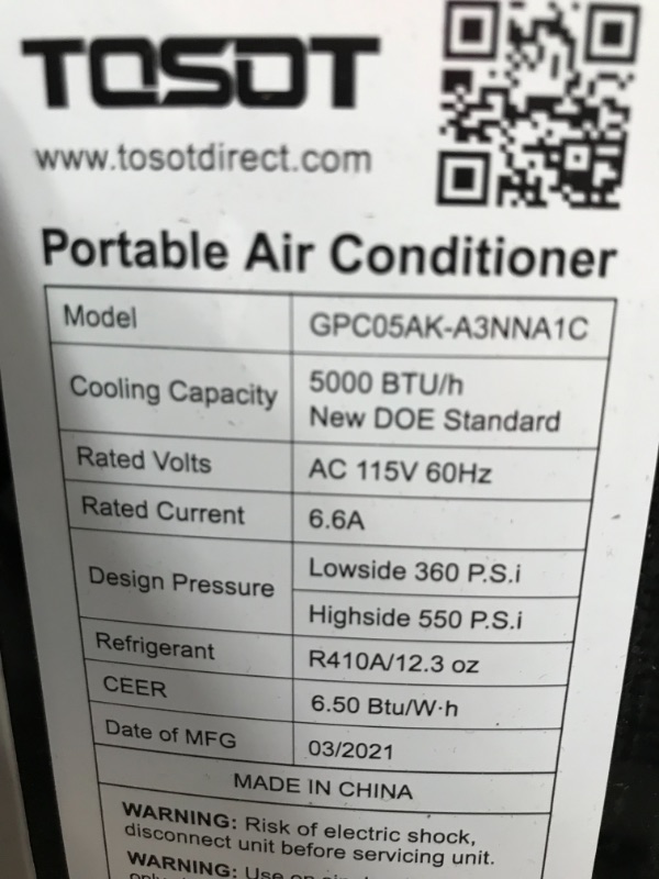 Photo 7 of 8,000 BTU Portable Air Conditioner Quiet, Remote Control, Built-In Dehumidifier, Fan-Cool Rooms Up to 300 sq. ft., Black--GPC05AK-A3NNA1C
