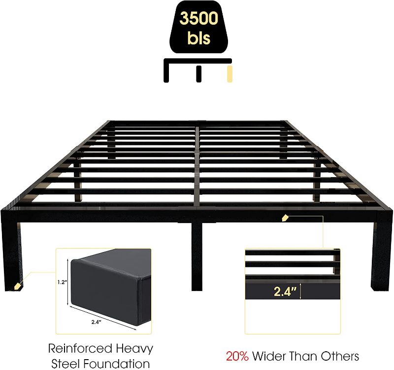 Photo 1 of 45MinST 3500lbs Heavy Duty Bed Frame,14 Inch Sturdy Steel Slat Mattress Foundation, Metal Reinforced Platform Box Spring Replacement, Easy Assembly with Quick Lock, Queen
