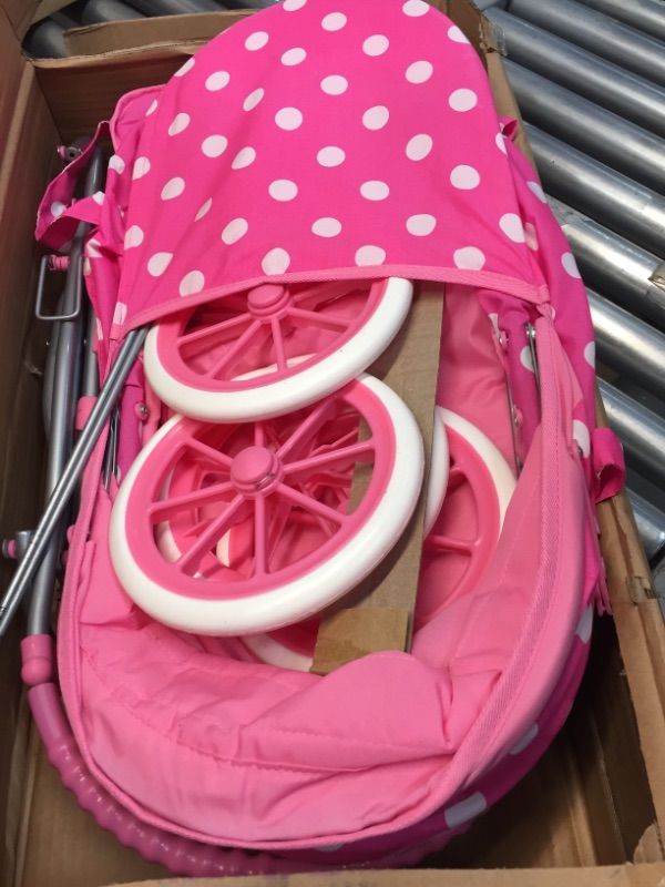 Photo 2 of Badger Basket 3-in-1 Doll Pram, Carrier, and Stroller (fits American Girl Dolls), Pink/Dots