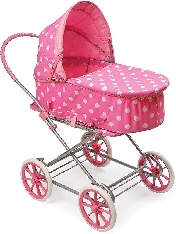 Photo 1 of Badger Basket 3-in-1 Doll Pram, Carrier, and Stroller (fits American Girl Dolls), Pink/Dots