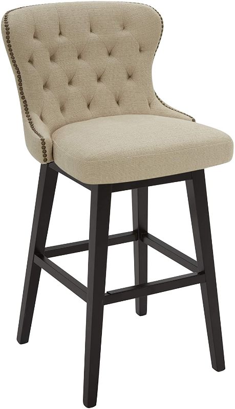 Photo 1 of Amazon Brand – Stone & Beam Morgan Memory-Swivel Barstool, 42.1"H, Hemp