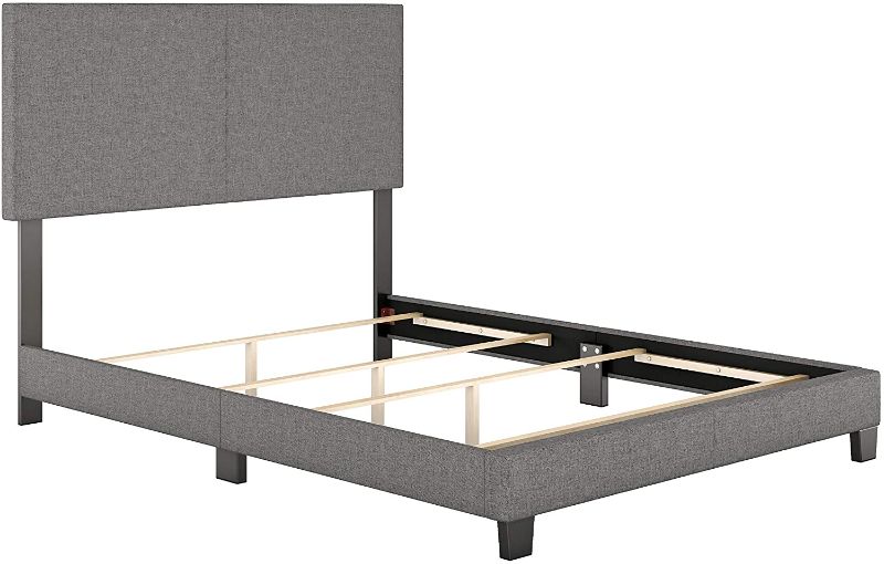 Photo 1 of  Upholstered Platform Bed Frame Mattress Foundation with Linen Headboard and Slat Supports, Grey, King Size
**HARDWARE INCOMPLETE**
**ACTUAL HEADBOARD IS DIFFERENT FROM STOCK PHOTO**
