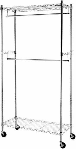 Photo 1 of Amazon Basics Double Hanging Rod Garment Rolling Closet Organizer Rack Chrome