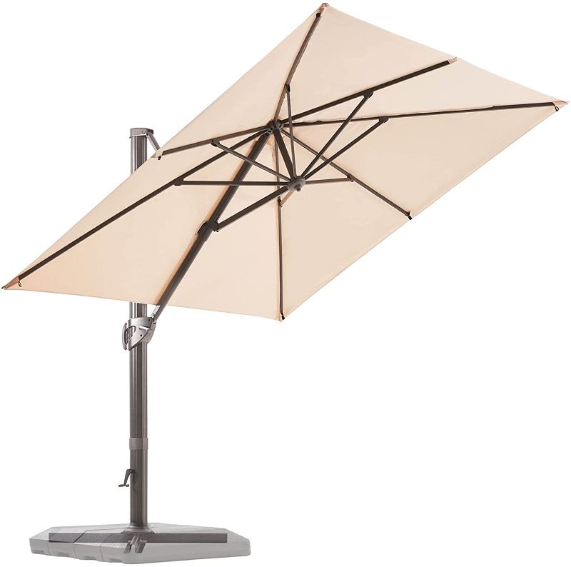 Photo 1 of BLUU Redwood 10 FT Square Patio Umbrella Offset Cantilever Outdoor Umbrella Aluminum Market Hanging Umbrellas with 360° Rotation Device and Unlimited Tilting System & Cross Base (Beige)
