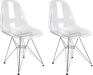 Photo 1 of Ergo Furnishings Mid-Century Eiffel Tower Transparent Side Dining Chair Chrome Base (Set of 2)
