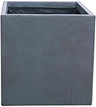 Photo 1 of 16 in. Tall Charcoal Lightweight Concrete Square Modern Outdoor Planter