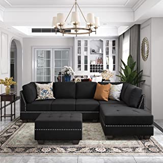 Photo 1 of **box 1 only**
Merax 3 Piece Reversible Sectional Sofa, Living Room Modern Rivet Velvet L-Shaped Couch with Storage Ottoman and Cushions, Black
