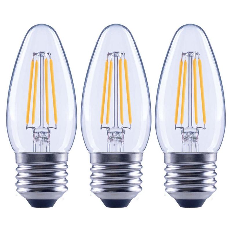 Photo 1 of 60-Watt Equivalent B11 Dimmable Blunt Tip Candle Clear Glass Filament LED Vintage Edison Light Bulb Soft White (3-Pack) -  4 ct