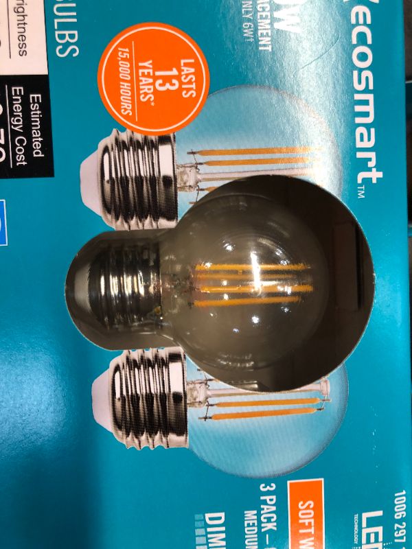 Photo 2 of 60-Watt Equivalent G16.5 ENERGY STAR and CEC Title 20 Dimmable Filament LED Light Bulb Soft White (3-Pack) - 4 ct