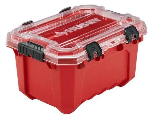 Photo 1 of 5-Gal. Professional Duty Waterproof Storage Container with Hinged Lid in Red
