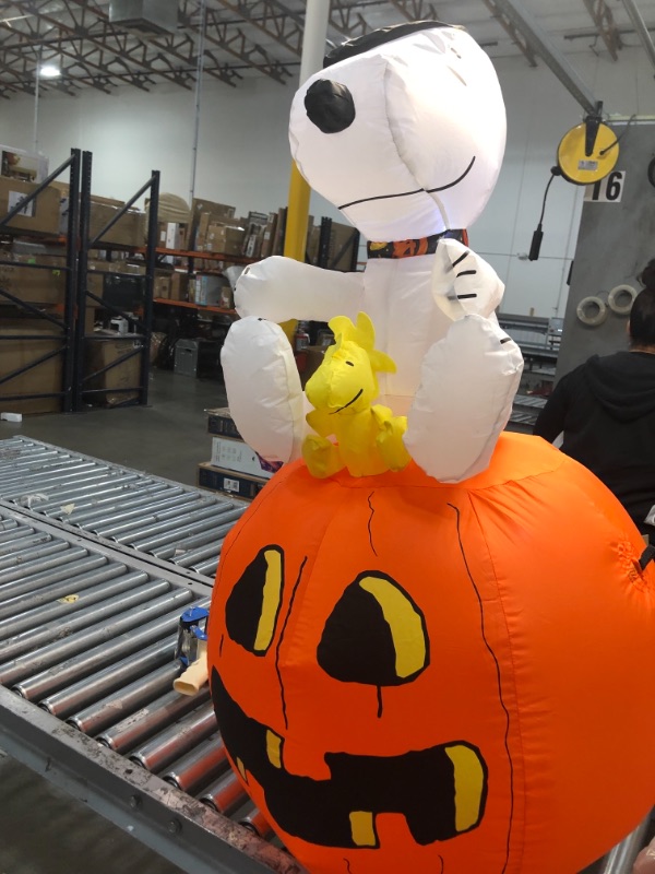 Photo 2 of 3.5 ft. Snoopy with Halloween Collar and Woodstock on Pumpkin Airblown Peanuts Halloween Inflatable
