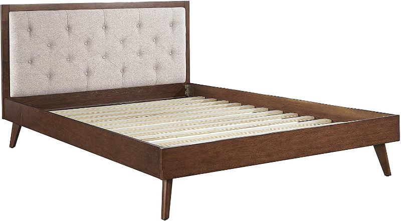 Photo 1 of ***BOX ONE OF TWO*** Linon Home Decor Products AMZN1498 Linon Kinsley Mid Century Oatmeal Queen Bed Platform, Walnut Brown
