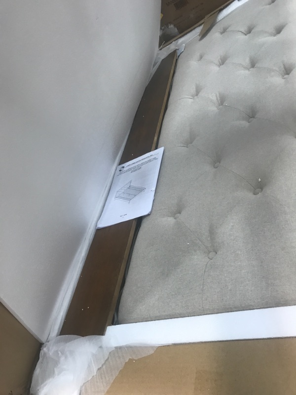 Photo 1 of ***BOX ONE OF TWO*** Linon Home Decor Products AMZN1498 Linon Kinsley Mid Century Oatmeal Queen Bed Platform, Walnut Brown
