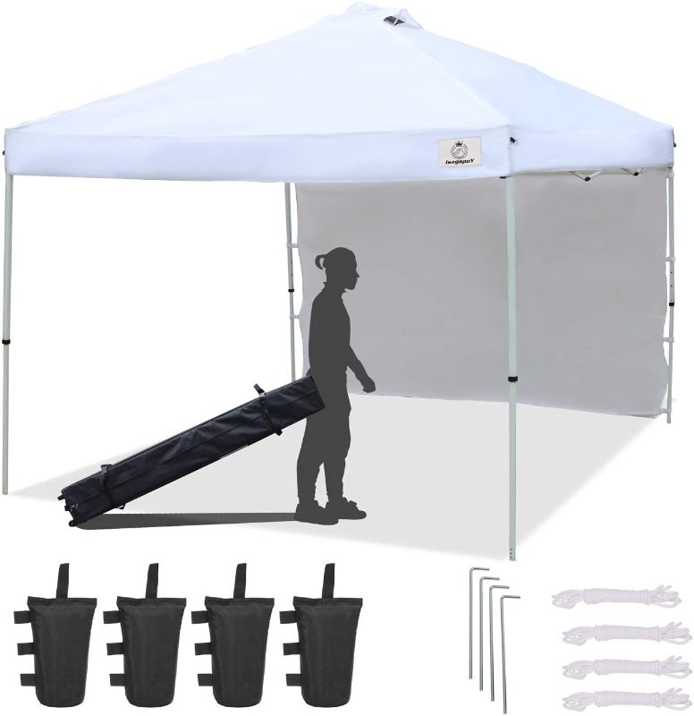 Photo 1 of 
ISAGAPOY Pop up 10x10 Canopy Tent Compact Canopy, Portable Shade Instant Folding Better Air Circulation Canopy with Wheeled Bag x1 Sidewall x1 Canopy...
Color:White