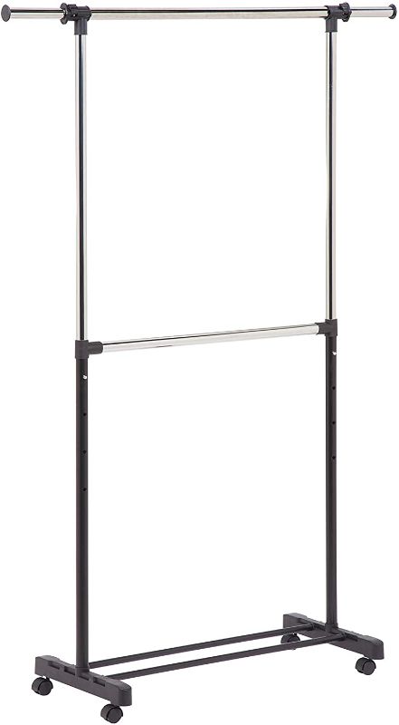 Photo 1 of 
Honey-Can-Do GAR-01767 Dual Rod Expandable Garment Rack with Wheels, ,Black,60in L x 17in W x 73in H