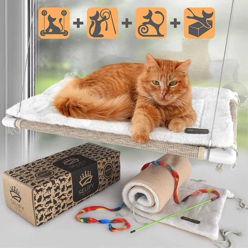 Photo 1 of 
Selify Cat Window Perch - Free Fleece Blanket and Toy – Extra Large and Sturdy – Holds Two Large Cats – Easy to Assemble!