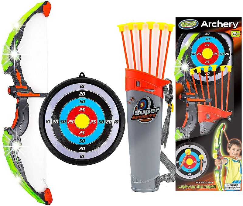 Photo 1 of 
Toysery Bow and Arrow for Kids with LED Flash Lights - Archery Set with 6 Suction Cups Arrows, Target, and Quiver, Practice Outdoor Toys Archery Set for...
Color:Green