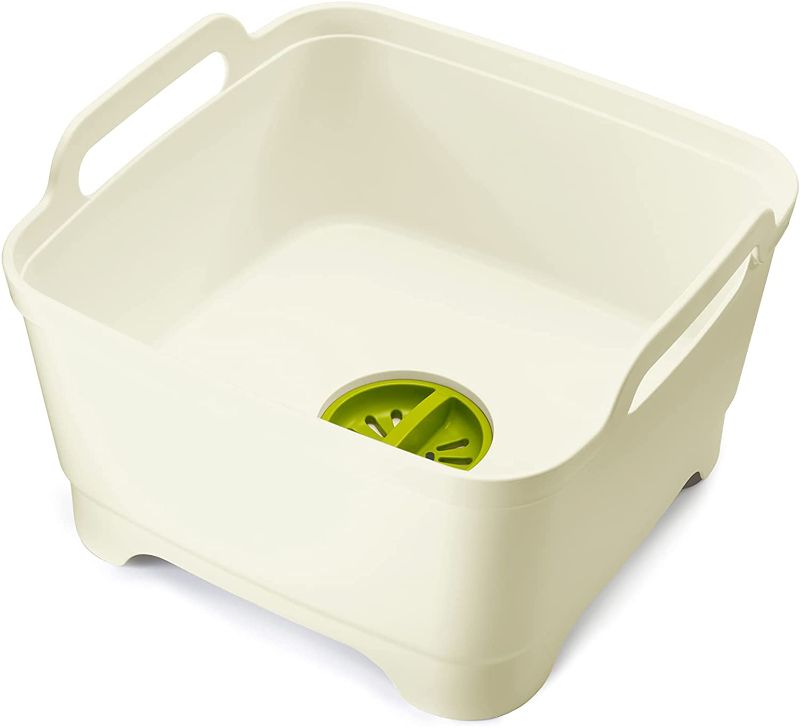 Photo 1 of 
Joseph Joseph 85055 Wash & Drain Wash Basin Dishpan with Draining Plug Carry Handles 12.4-in x 12.2-in x 7.5-in, White
Color:White