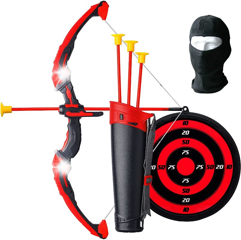 Photo 1 of 
Ninja Bow and Arrow Set for Kids with LED Flashing Lights - Archery Crossbow Toy w/ 3 Suction Cup Safe Arrows, Quiver, Target and Ninja Mask - Soft Shooting...