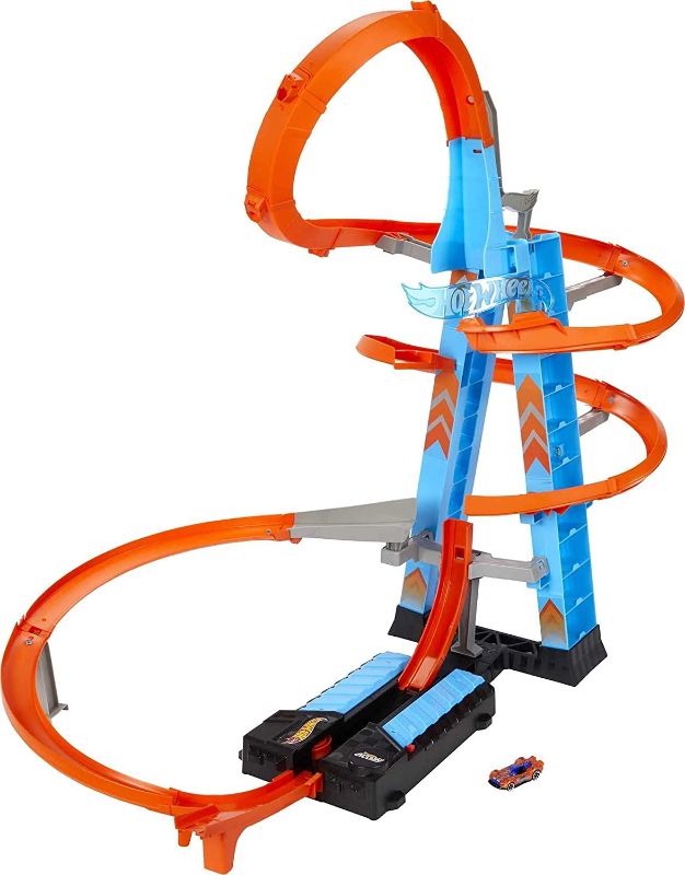 Photo 1 of 
Hot Wheels Sky Crash Tower Track Set, 2.5+ ft High with Motorized Booster, Orange Track & 1 Vehicle, Race Multiple Cars, Gift for Kids 5 to 10 Years Old...