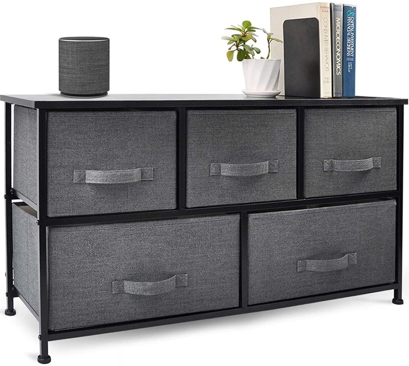 Photo 1 of 
CERBIOR Wide Drawer Dresser Storage Organizer 5-Drawer Closet Shelves, Sturdy Steel Frame Wood Top with Easy Pull Fabric Bins for Clothing, Blankets - Charcoal
Color:Charcoal