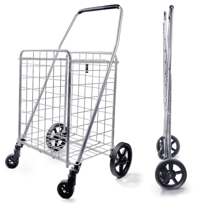 Photo 1 of 
Wellmax WM99024S Grocery Utility Shopping Cart, Easily Collapsible and Portable to Save Space and Heavy Duty, Light Weight Trolley with Rolling Swivel Wheels
