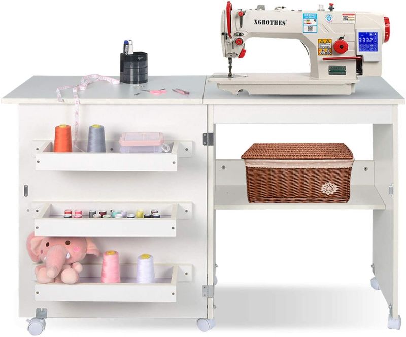 Photo 1 of 
Folding Sewing Table Multifunctional Sewing Machine Cart Table Sewing Craft Cabinet with Storage Shelves Portable Rolling Sewing Desk Computer Desk with...
Color:White