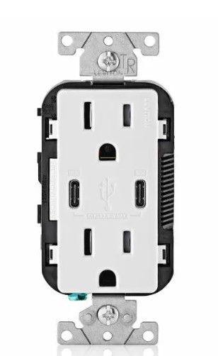 Photo 1 of 15 Amp White Duplex Tamper-Resistant Outlets with 6 Amp USB Dual Type-C Power Delivery In-Wall Chargers