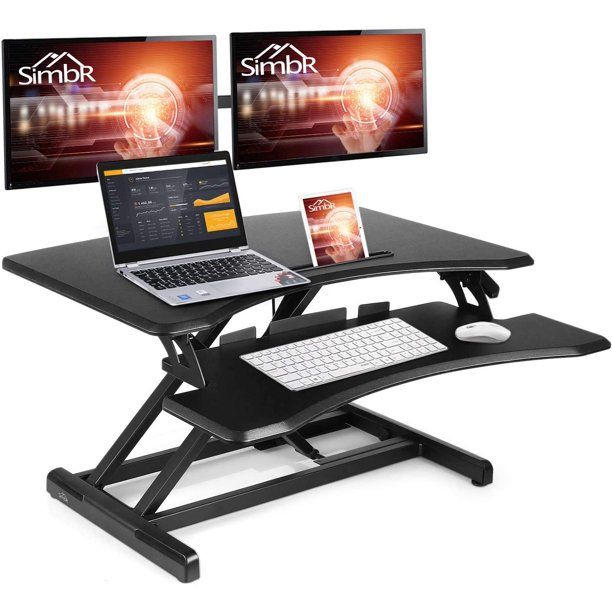 Photo 1 of SIMBR Standing Desk Converter 30.2 Inch Computer Desk for Home Office Sit to Stand Desk Height Adjustable Gas Spring Desk Riser Stand up Desk Workstation with Keyboard Tray
