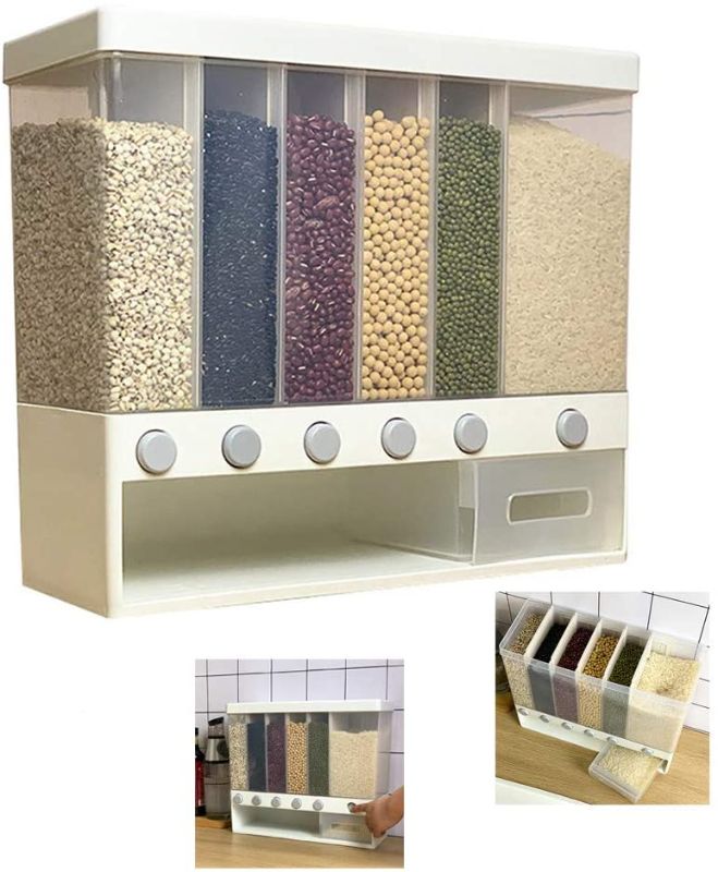 Photo 1 of 
Wall-Mounted Dry Food Dispenser 6-Grid Cereal Dispensers Food Storage Container Kitchen Storage Tank for Cereal, Rice, Candy, Coffee Bean, Snack, Grain