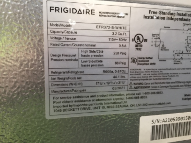 Photo 4 of Frigidaire 3.2 Cu. Ft. Single Door Retro Compact Refrigerator EFR372, White