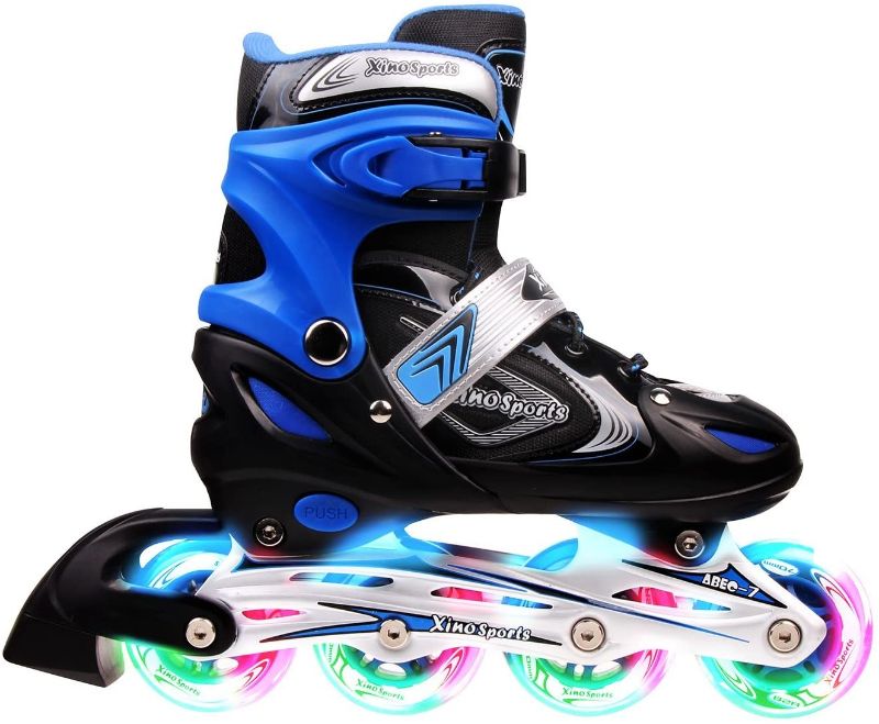 Photo 1 of 
Xino Sports Kids Inline Skates for Girls & Boys - Adjustable Roller Blades with LED Illuminating Light Up Wheels - Youth Skates Can Be Used Indoors &...
Color:Blue
LG (5-8)