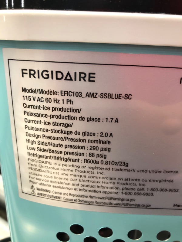 Photo 5 of Frigidaire EFIC103AMZ-SSBLUE-SC SELF CLEANING AMZ-SSBLUE-SC EFIC103 Maker Machine Heavy Duty, 26lb Ice per Day, SS, Blue Stainless
