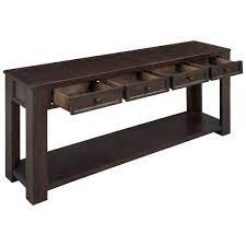 Photo 1 of 64 in. Espresso Standard Rectangle Wood Console Table with Storage Drawers and Bottom Shelf