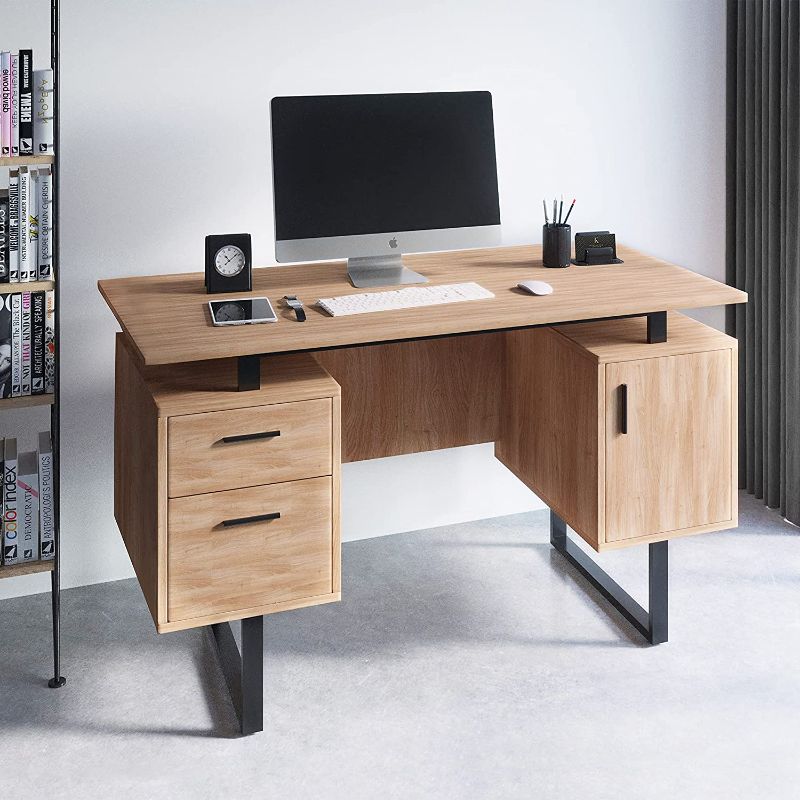 Photo 1 of BOX 1 OF 2*** Techni Mobili Modern Office, Walnut Desk with Storage, ONE Size INCOMPLETE 
