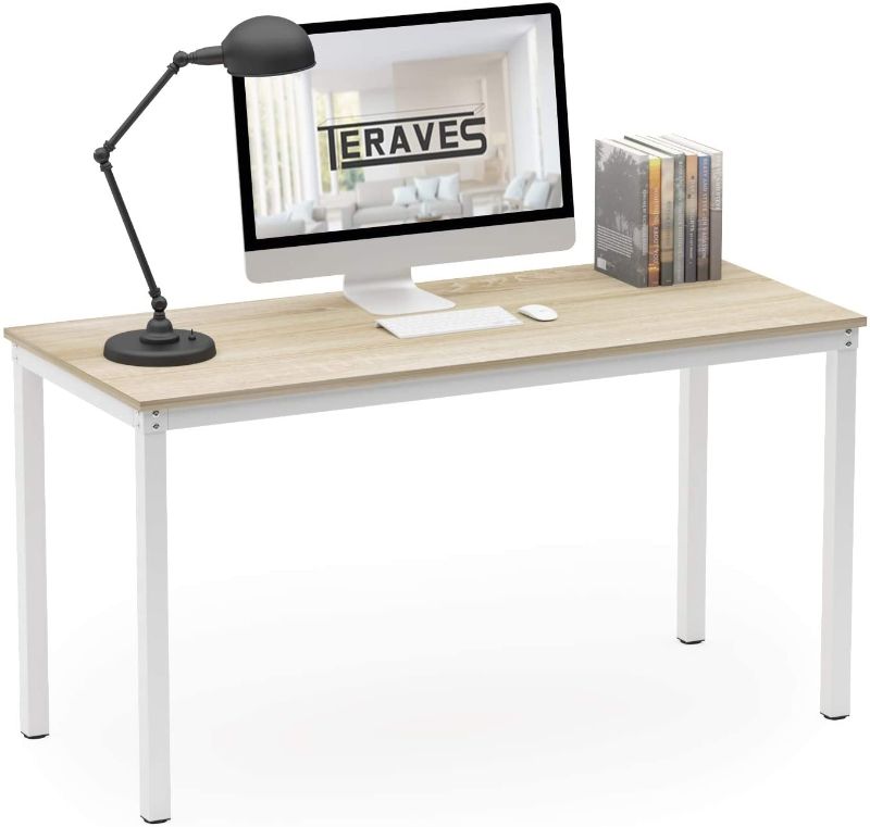 Photo 1 of Teraves Computer Desk/Dining Table Office Desk Sturdy Writing Workstation for Home Office (39.37“, Beige + White Frame)
