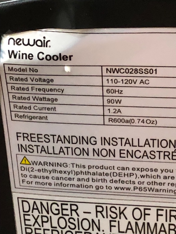 Photo 1 of NewAir Wine Cooler and Refrigerator | 28 Bottle Capacity | Freestanding/ Built-in Countertop Wine Cellar in Stainless Steel with UV Protected Glass Door NWC028SS01
