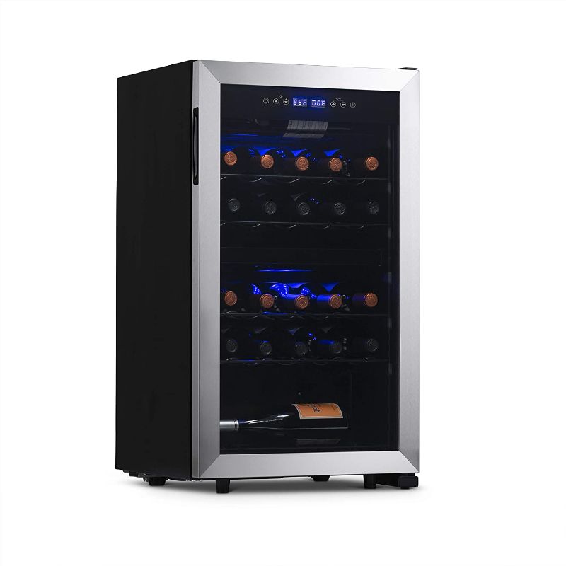 Photo 1 of NewAir Wine Cooler and Refrigerator | 28 Bottle Capacity | Freestanding/ Built-in Countertop Wine Cellar in Stainless Steel with UV Protected Glass Door NWC028SS01
