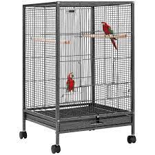 Photo 1 of 30 in. H Wrought Iron Bird Cage with Rolling Stand for Parrots Conure Lovebird Cockatiel
