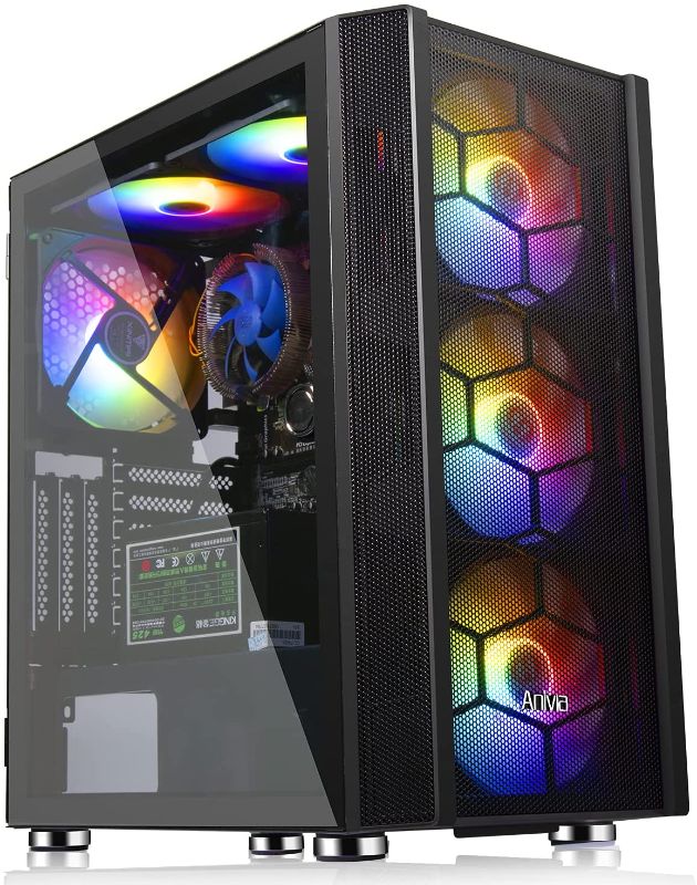 Photo 1 of Gaming PC Case Computer Cases with 6 PCS RGB Fans Mid-Tower Open Computer Tower Case ATX Gaming Case USB2.0 USB3.0 Cooling SystemTempered GlasS