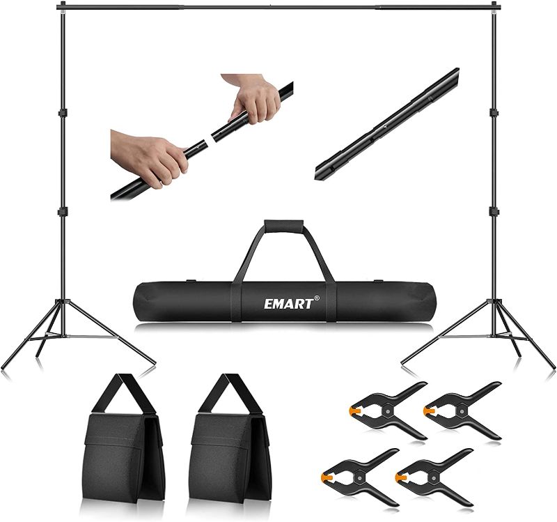 Photo 1 of EMART Photo Video Studio 10ft Adjustable Background Stand Backdrop Support System Kit with Carry Bag
