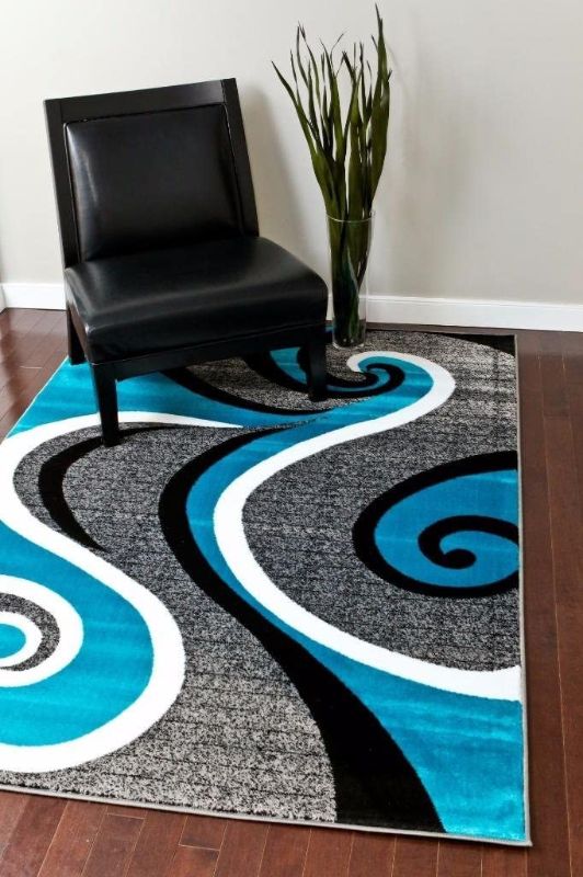 Photo 1 of 0327 Turquoise White Gray Black 5'2x7'2 Area Rug Abstract Carpet
