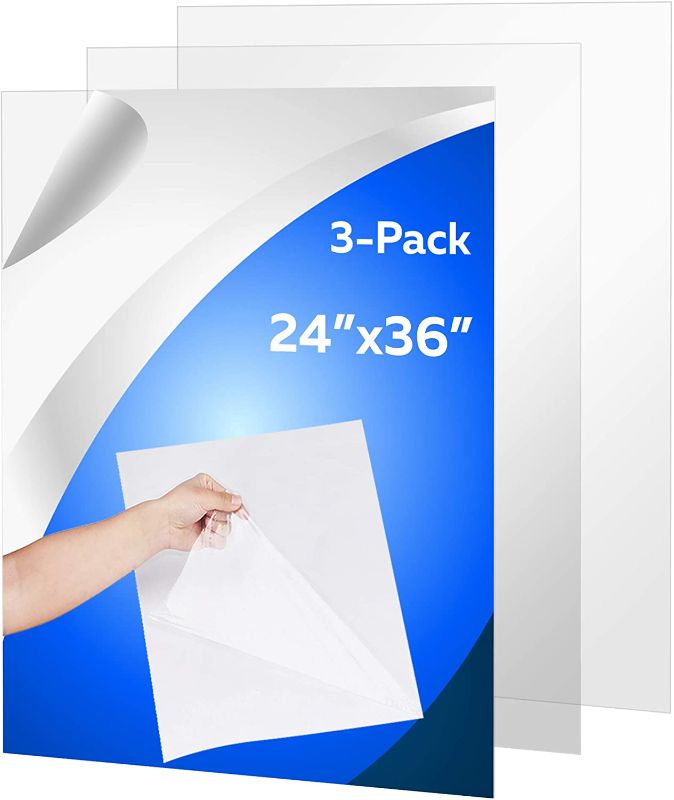 Photo 1 of (3 Pack) PET Sheet Panels - 24" x 36" x 0.03" Plexiglass-Quality Lightweight and Shatterproof Glass Alternative Perfect for DIY Sneeze Guards, Face Shields, Railing Guards, and Pet Barriers
