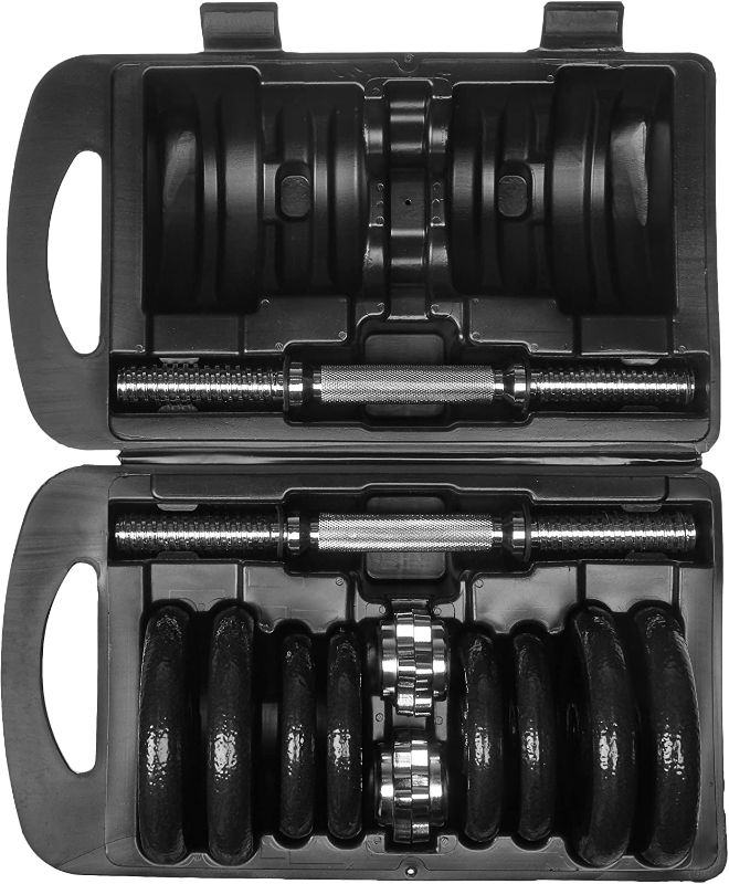 Photo 1 of AmazonBasics Adjustable Barbell Lifting Dumbells Weight Set with Case - 38 Pounds, Black 
