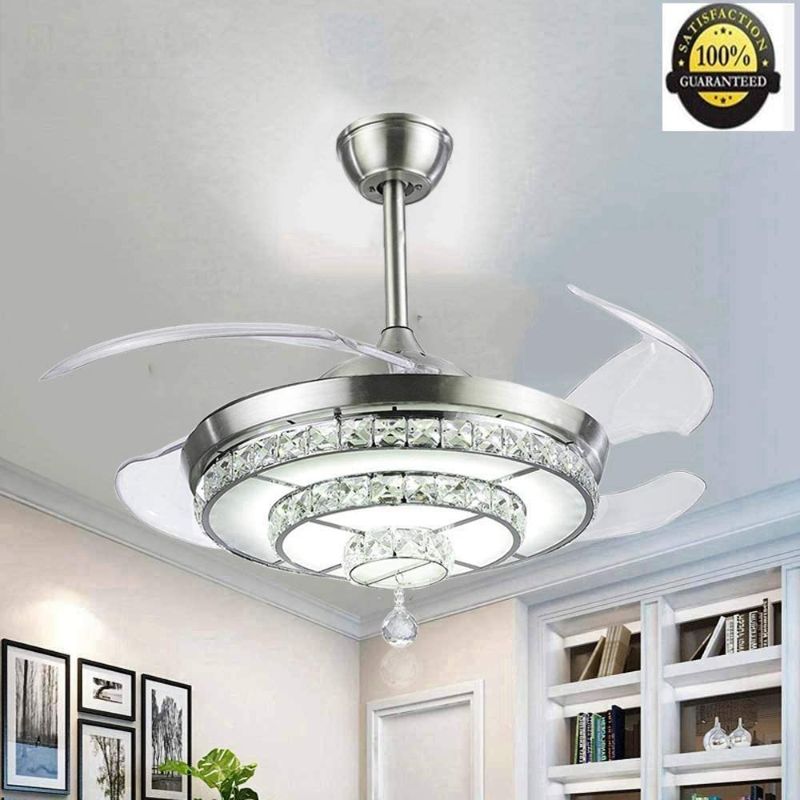 Photo 1 of 42" Luxury Crystal Ceiling Fan Light with Remote Control , Retractable Blades LED Chandelier Fans Lighting with 3 Lights Level and 3 Fan Speeds for Dining Room Living Room