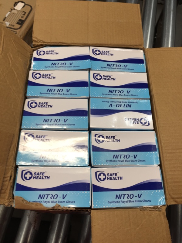 Photo 3 of 10 boxes, 100 gloves per box- SafeHealth Nitro-V Nitile-Vinyl Synthetic Blue Exam Gloves-Large | Case of 1000 | Latex-Free Powder-Free | Disposable-Medical Grade | Clinic-Nursing-F
