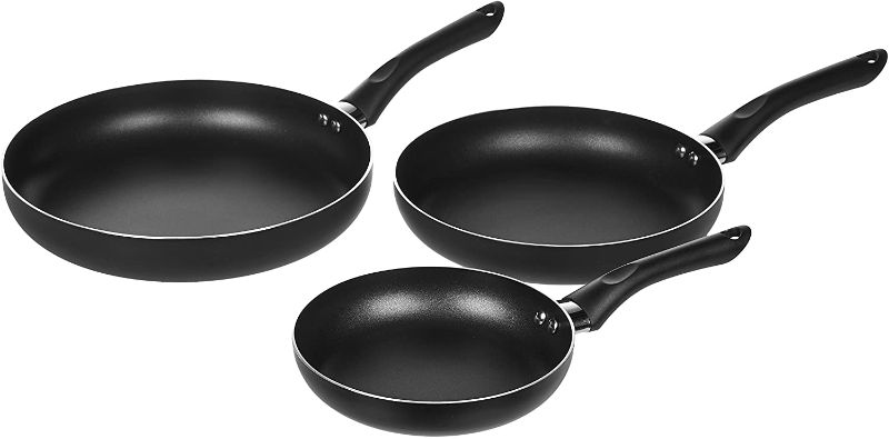 Photo 1 of Amazon Basics 3-Piece Non-Stick Frying Pan Set - 8 Inch, 10 Inch, and 12 Inch, Black
